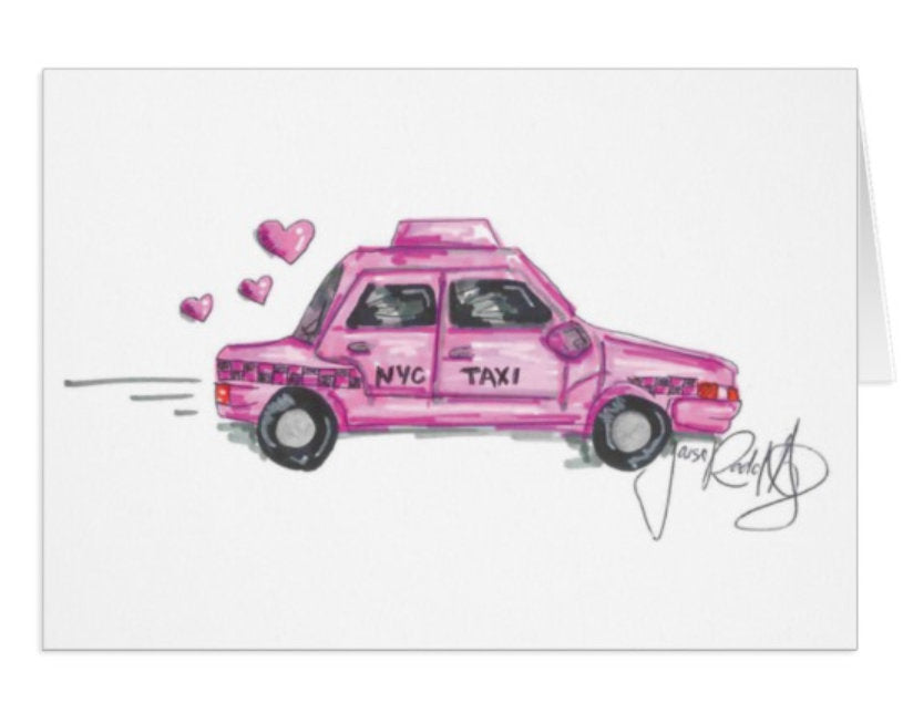 Pink Love Taxi Valentine's Card